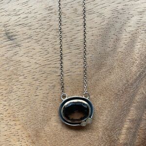 Silver and Brown Oval Pendant Necklace